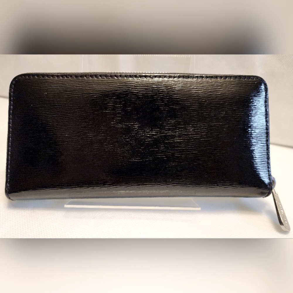 Michael Kors Black Patent Leather Continental Jet Set Zip Around Wallet - Picture 4 of 11